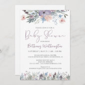 Aquarell Wildblumen Violet Babydusche Einladung (Vorne/Hinten)