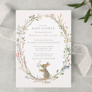 Aquarell-Wildblumen-Wald-Häschen-Baby-Party Einladung