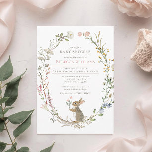 Aquarell-Wildblumen-Wald-Häschen-Baby-Party Einladung