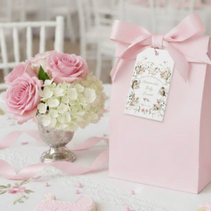 Aquarell-Wildblumen-Waldtiere-Baby-Party Geschenkanhänger