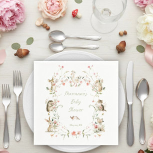 Aquarell-Wildblumen-Waldtiere-Baby-Party Serviette