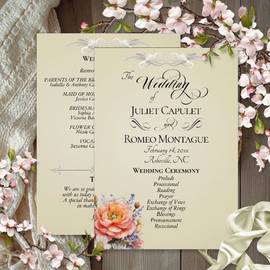 Aquarell-Wildblumen - Weizen-Hochzeit Programm