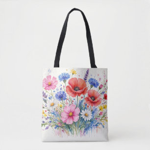 Aquarell-Wildblumen-Wiesen-Sträußchen-Blumenkunst Tasche