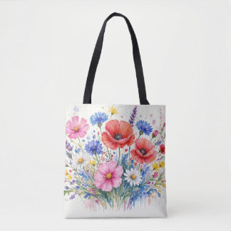 Aquarell-Wildblumen-Wiesen-Sträußchen-Blumenkunst Tasche