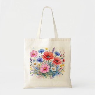 Aquarell-Wildblumen-Wiesen-Sträußchen-Blumenkunst Tragetasche