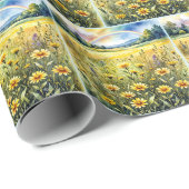 Aquarell-Wildblumenfeld mit Regenbogen Geschenkpapier (Rolleneckpunkt)