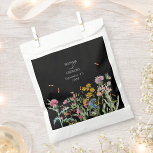 Aquarell-Wildblumengarten-Hochzeit Schwarz Boho Geschenktütchen