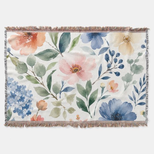 Aquarell-Wildblumenmuster Moderne Botanik Decke (Vorderseite)