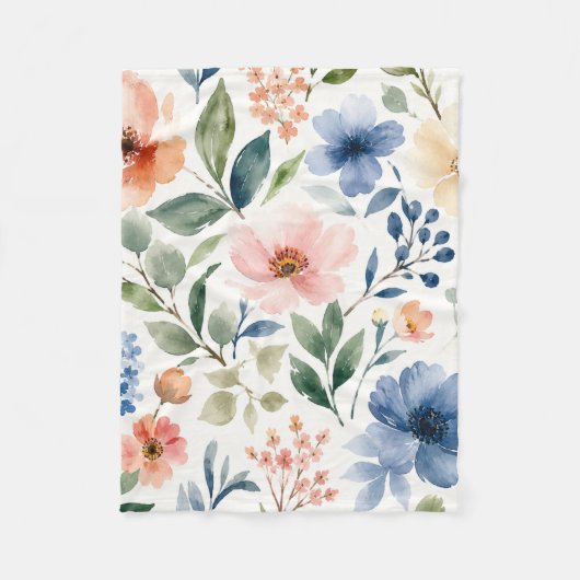 Aquarell-Wildblumenmuster Moderne Botanik Fleecedecke (Vorderseite)