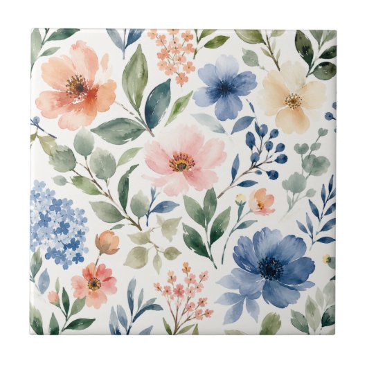 Aquarell-Wildblumenmuster Moderne Botanik Fliese (Vorderseite)