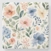 Aquarell-Wildblumenmuster Moderne Botanik Steinuntersetzer (Vorderseite)