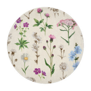 Aquarell-Wildblumenmuster. Schneidebrett