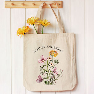Aquarell-Wildblumenstrauß #1 Personalisierter Name Tragetasche