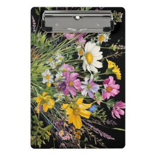Aquarell-Wildblumenstrauß auf schwarzem Hintergrun Mini Klemmbrett
