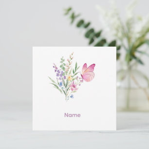 Aquarell-Wildblumenstrauß mit rosa Schmetterling Dankeskarte