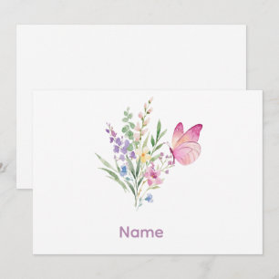 Aquarell-Wildblumenstrauß mit rosa Schmetterling Einladung