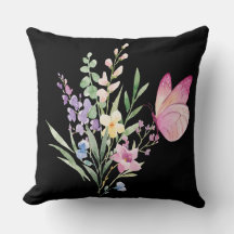 Aquarell-Wildblumenstrauß mit rosa Schmetterling