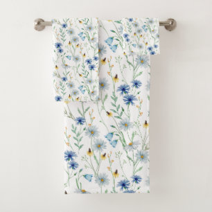 Aquarell-Wildblumenwiese-Blumenmuster  Badhandtuch Set