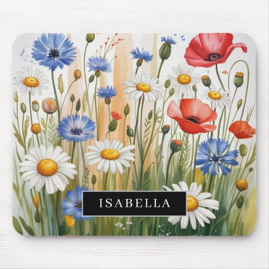 Aquarell-Wildblumenwiese-Mauspad Mousepad (Vorne)