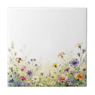 Aquarell-Wildblumenwiese-Pastell-Blumenrand Fliese