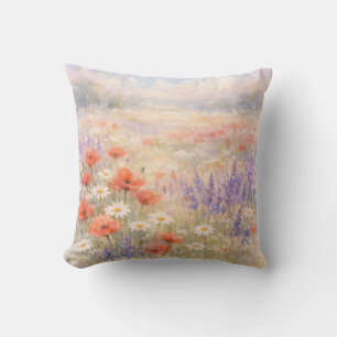 Aquarell-Wildblumenwiesen-Szene Kissen