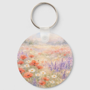 Aquarell-Wildblumenwiesen-Szene Schlüsselanhänger