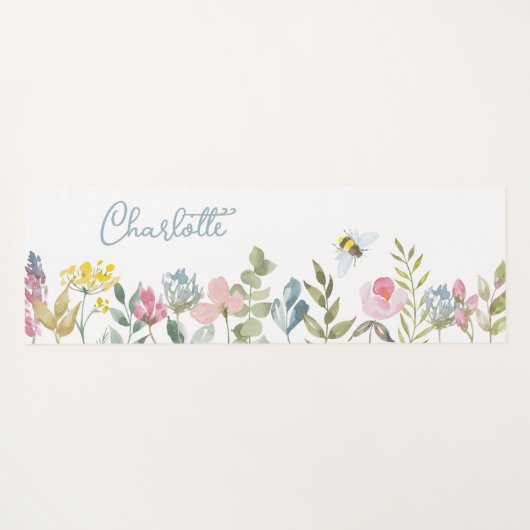 Aquarell Wilde Blume Blumenname Personalisiert Yogamatte (Rückseite (Horizontal))