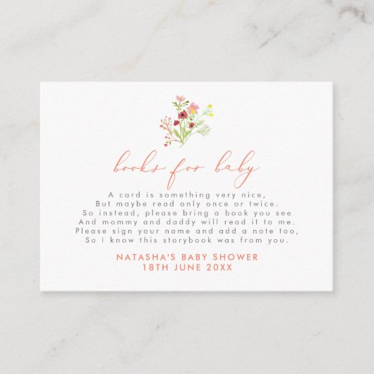 Aquarell Wilde Blume Bücher für Babyfütterung Begleitkarte (Vorderseite)