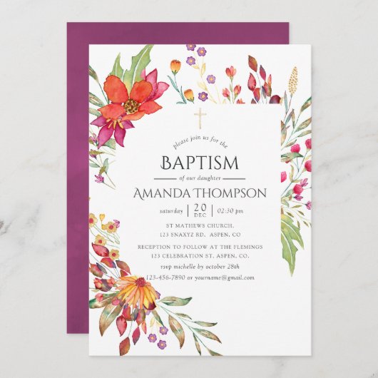 Aquarell Wilde Blume Taufe oder Weihnachten Einladung (Vorne/Hinten)