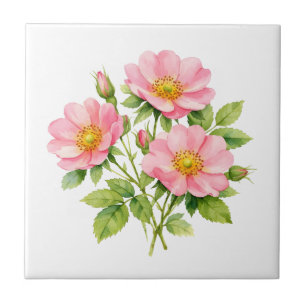 Aquarell-Wilde-Rosa-Pinkrosen Fliese
