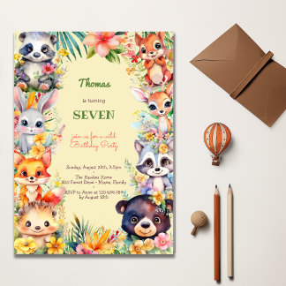 Aquarell Wilde Waldtiere Kindergeburtstag Einladung