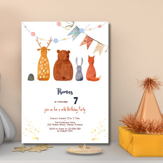 Aquarell Wilde Waldtiere Kindergeburtstag Einladung