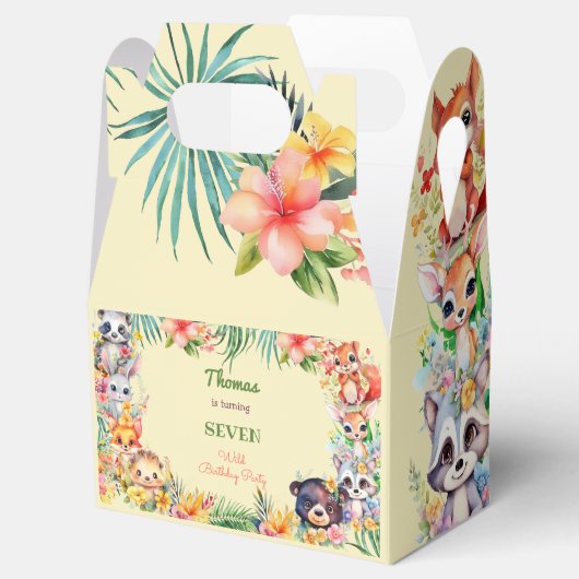 Aquarell Wilde Waldtiere Kindergeburtstag Geschenkschachtel (Geöffnet)