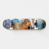 Aquarell Wilder Mustang Skateboard (Horizontal)