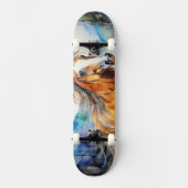 Aquarell Wilder Mustang Skateboard (Vorderseite)