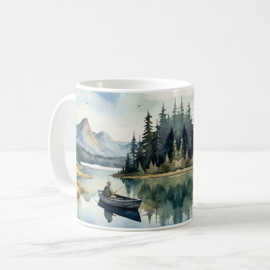 Aquarell Wilderness Fischen See im Meer Kaffeetasse (Vorderseite Links)