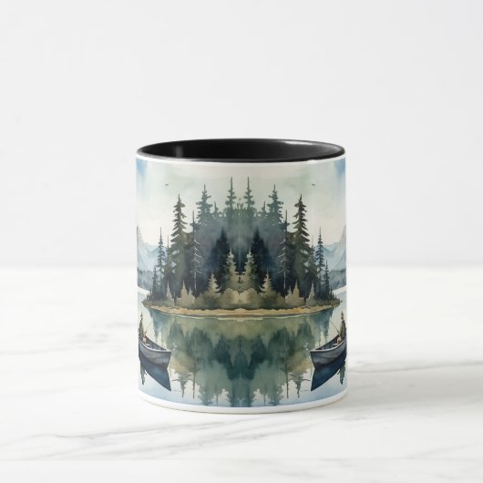 Aquarell Wilderness Fischen See im Meer Tasse (Zentrum)