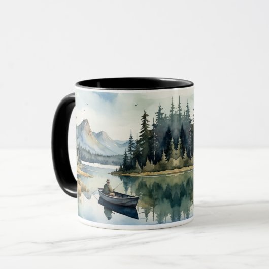 Aquarell Wilderness Fischen See im Meer Tasse (Vorderseite Links)