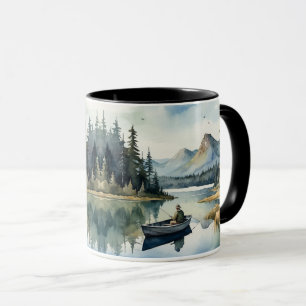 Aquarell Wilderness Fischen See im Meer Tasse
