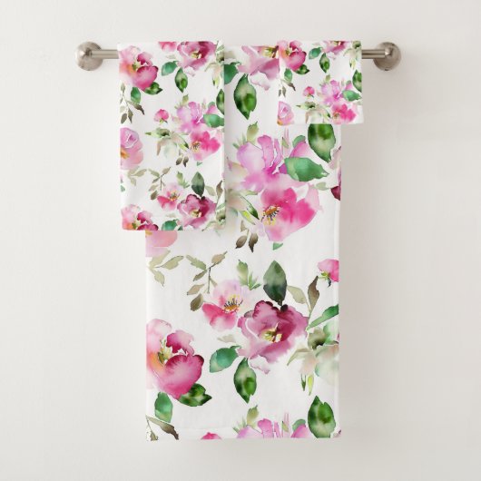 Aquarell-Wildrosen-Muster Badhandtuch Set (Insitu)