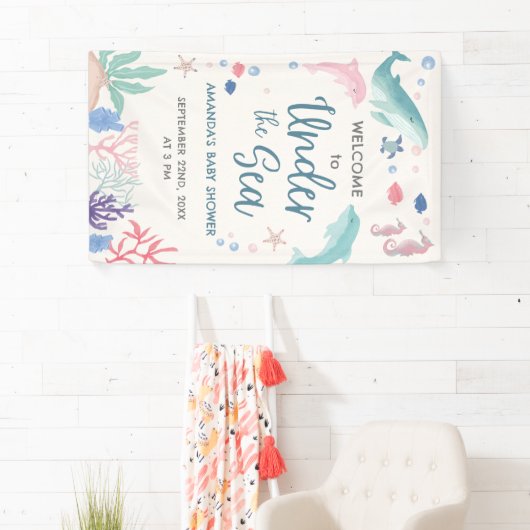 Aquarell Willkommen unter der Baby Girl Dusche Banner (Insitu)