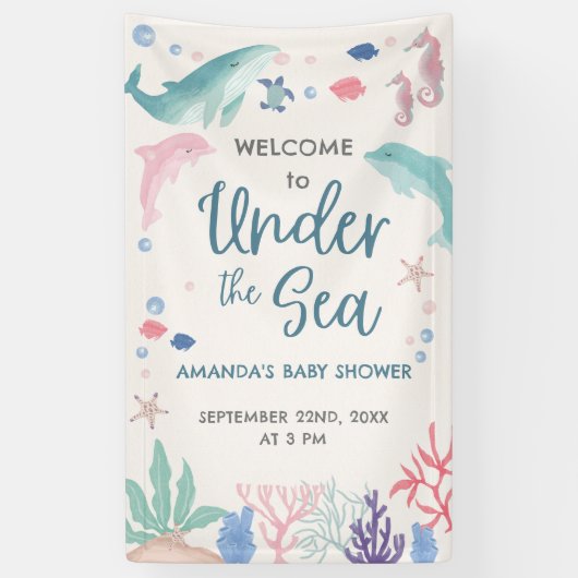 Aquarell Willkommen unter der Baby Girl Dusche Banner (Vertikal)