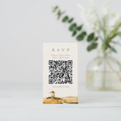 Aquarell-Windmühle-Griechische-Insel-QR-Code-RSVP- Begleitkarte (Stehend Vorderseite)
