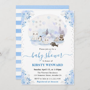 Aquarell Winter Arctic Animals Babydusche Einladung