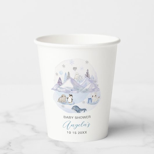 Aquarell Winter Arctic Animes Babydusche Pappbecher (Rückseite)