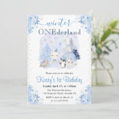 Aquarell Winter Arktische Tiere 1. Geburtstag Einladung (Stehend Vorderseite)