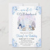 Aquarell Winter Arktische Tiere 1. Geburtstag Einladung (Vorderseite)