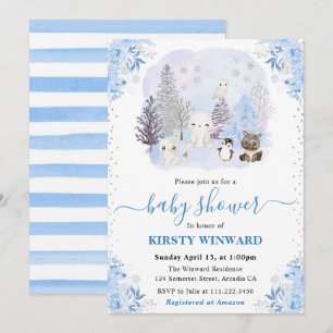 Aquarell Winter Arktische Tiere Babyparty Einladung
