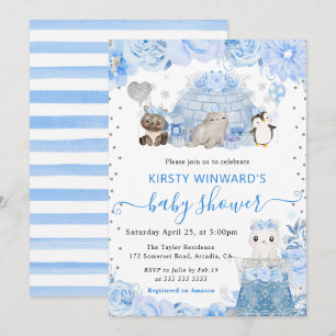 Aquarell Winter Arktische Tiere Babyparty Einladung
