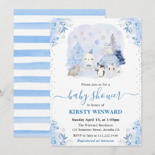Aquarell Winter Arktische Tiere Babyparty Einladung